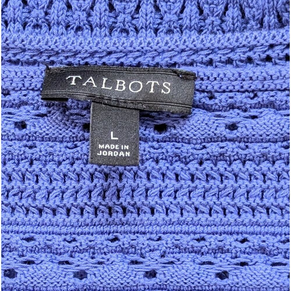 Talbots Tunic Sweater Large Blue Open Weave 3/4 Sleeve Split V-Neck Relaxed - Picture 8 of 9